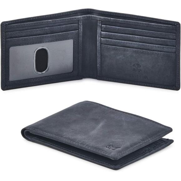 Mens Bifold Wallet RFID Blocking Slim Minimalist Blue